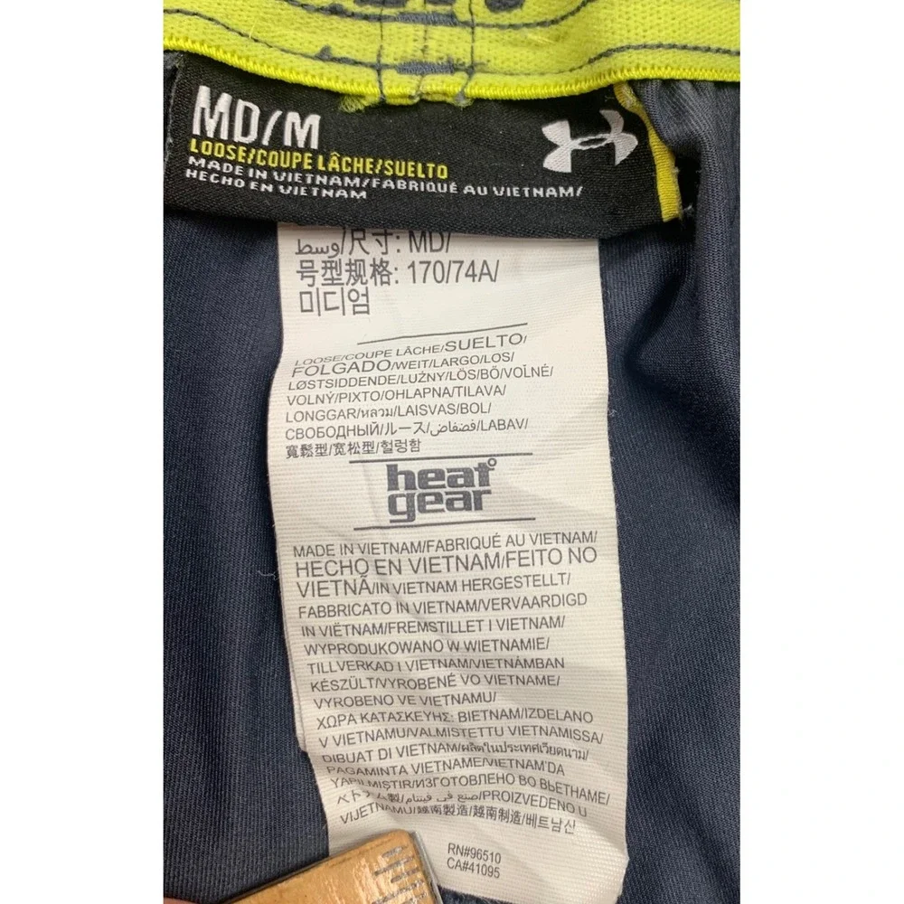 Under‎ Armour Shorts Mens Medium Grey Neon Yellow HeatGear Loose Fit Athletic